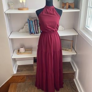 Tiered burgundy halter dress